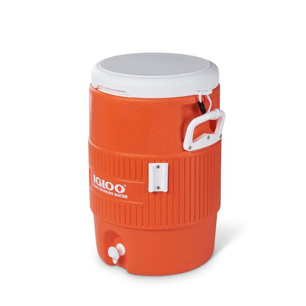 Igloo 5 Gallon Portable Sports Cooler Water Beverage Dispenser with Flat Seat Lid, Bright Orange