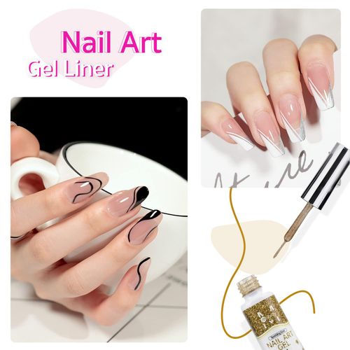 Gel Liner Smalto Set Gel Liner Nail Art Kit per Nail Art Kit 4 Colori Nero Bianco Oro Argento Colore Design con Pennello Sottile per French Tip Manicure DIY Nail Art 8ml