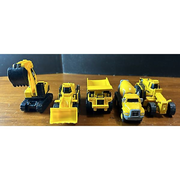 Lot of 5 Mini Construction Equipment Dump Truck, Concrete Mixer, Excavator, Bull