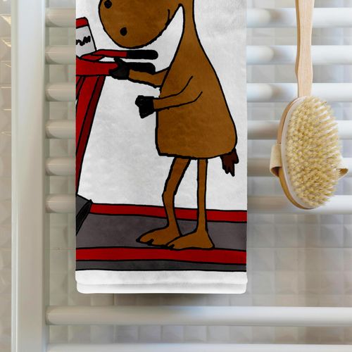 3dRose Funny Cute Moose Using Treadmill Exercise Cartoon Towel, 15" x 22", White