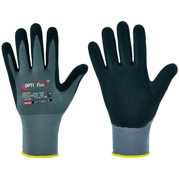 Opti Flex® Optimate Fine Knit Nylon Nitrile Foam Gloves, Grey, Size 7, Pack of 12