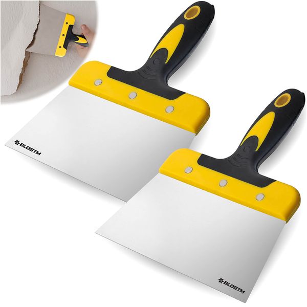 BLOSTM 7" Scraper Tool 2 Pack - Wallpaper Scraper 175mm Wide, Durable Flexible Stainless Steel, Soft Comfort Grip Handle - for Decorating, Filling, Drywall, Plaster, DIY Projects - 2 PCS