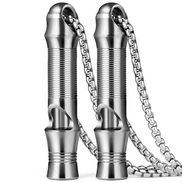 TIMULTI Disaster Prevention Titanium Emergency Whistle, Hazard Prevention First Aid Whistle, Silver / Improved Edition (2 Pack)