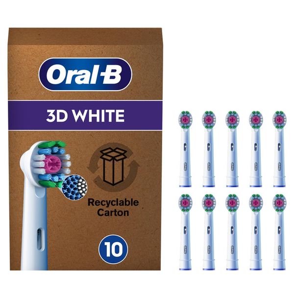 Oral-B Pro 3D White Electric Toothbrush Head, X-Shaped Bristles And Unique Polishing Cup For Teeth Whitening And To Remove Surface Stains, Pack of 10 Toothbrush Heads, Suitable For Mailbox, White