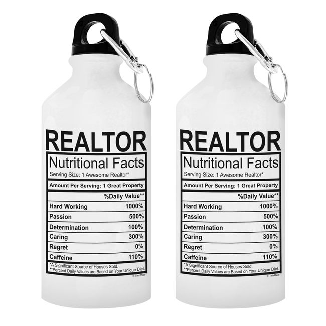 Real Estate Agent Gifts Realtor Nutritional Facts Realtor Gift 2-Pack Gift Aluminum Water Bottles with Cap & Sport Top White