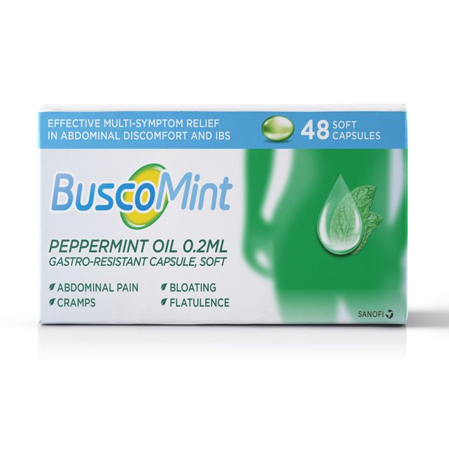 Buscomint 0.2 ml Peppermint Oil - IBS Multi-Symptom Treatment - Pack of 48 Soft Gel Capsules