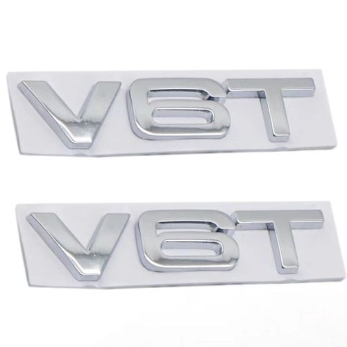 2X New 3D zinc Allov Glossy V6T Emblems Badge car for Hood Truck Door Side Fender Rear Trunk Emblem Badges Decoration Sticker(Silver)
