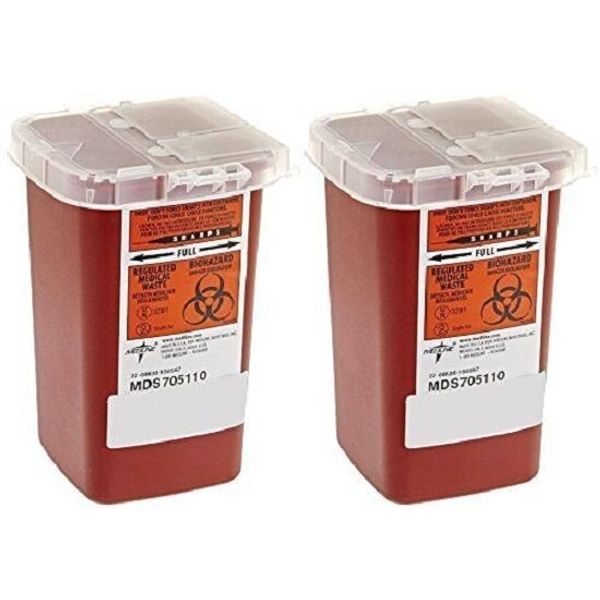 2 Pack --Medline 1 Quart Sharps Container Biohazard Needle Disposal Tattoo