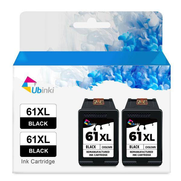 Ubinki Remanufactured Ink Cartridge Replacement for HP 61 61XL (Black 2-Pack) HP61 XL HP61XL Ink for 5530 4500 2540 4630 4501 4502 4635 3050 2542 2541 3510 2514 3512 1000 1010 1510 4632 Printer