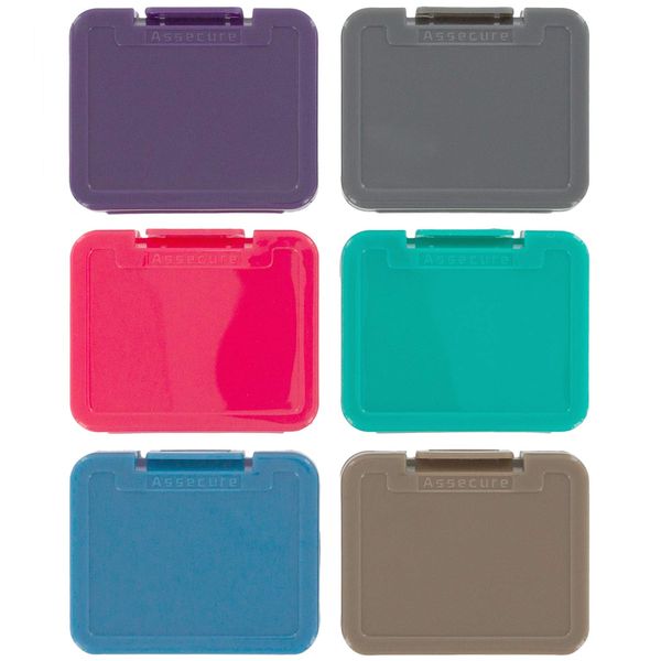 6 x Assecure Pro tough plastic storage case holder covers for SD SDHC & Micro SD memory cards (Multi-Colour opaque)