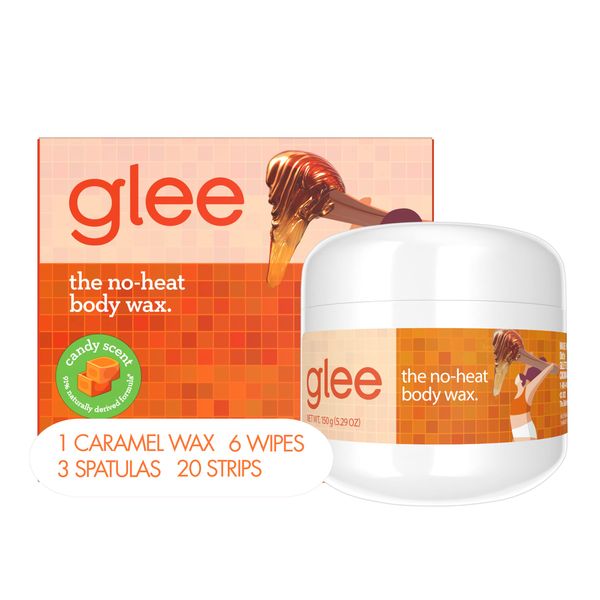 Glee Caramel Body Wax Starter Kit for Women, Safe for Sensitive Skin, No-Heat & Microwave-Free, Candy Scent, 5.29oz