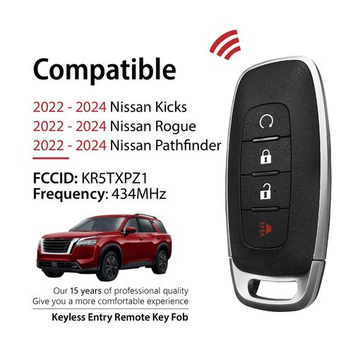 Keylessbest Replacement for 2022 2023 2024 Nissan Kicks Rogue Pathfinder Key Fob Remote Control KR5TXPZ1 4 Buttons 434MHz
