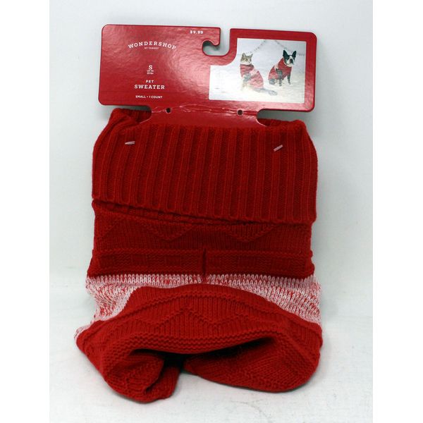 Wondershop Knitted Warm Solid Red/White Strip S Pet Sweater 1 Count