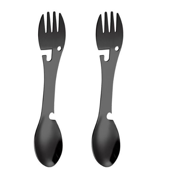 JOCXZI Spork with case and Carrying Clip, 5 in 1, Outdoor Spork, Travel Functional Food, Camping Stainless Steel Cutlery, Bottle can Opener, Ideal for Camping Trips (2 Pieces)