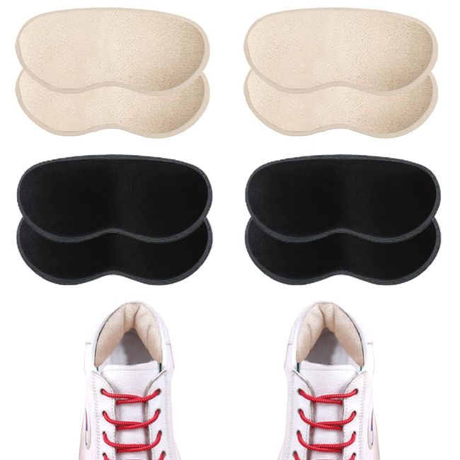 Fersenpolster schuhe für Kinder- und Damenschuhe, weiche Fersenpolster, selbstklebende Ferseneinlagen für Schuhe, um Reibung und Rutschen zu verhindern (schwarz + beige) (4 Paare)