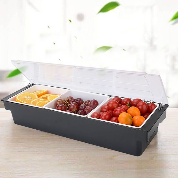 3 Trays Food Condiment Dispenser Bar Top Garnish Center Fruit Caddy Serving Box