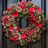 14" Decorated Red Rose & Pine Cone Artificial Winter Wreath (BJ92)