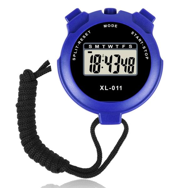 Digital Sports Stopwatch Handheld Shockproof Waterproof Stopwatch with LCD Display for Coaches, Swimming ,Split Lap Timer, Running Training, Neck Stopwatch (Blue)