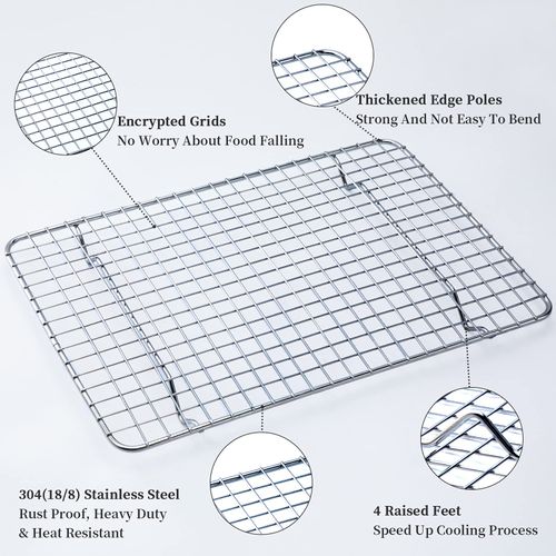 Cooling Rack For Baking, Aisoso Baking Rack with 18/8 Stainless Steel Bold Grid Wire, Multi Use Oven Rack Fit Quarter Sheet Pan, Oven and Dishwasher Safe, 8.5 x 12 Inches