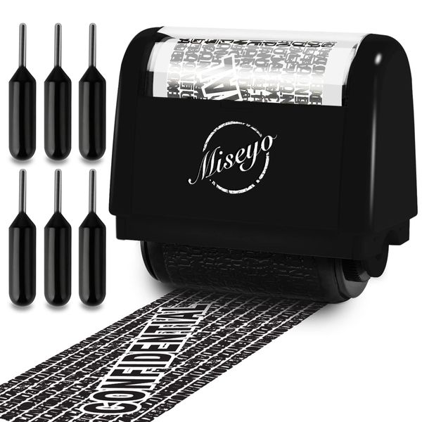 Miseyo Identity Theft Protection Roller Stamp Set - Black (6 Refill Ink Incleded)
