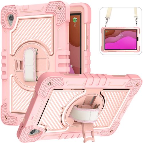YOUULAR Tablet Case for Lenovo Tab M10 HD Gen 2/Lenovo Tab M10 HD (2nd Gen) TB-X306X 10.1 inches, Tablet Shockproof Cover with 360° Rotating Stand and Wrist Strap, Shoulder Strap Pink Gold