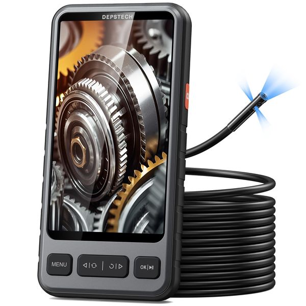 Triple Lens Borescope, DEPSTECH 5" IPS Screen Endoscope Camera with Light, Split Screen View, 1080P HD Sewer Inspection Camera with Carrying Case, 16.5FT Plumbing Snake Camera for Home, Automotive