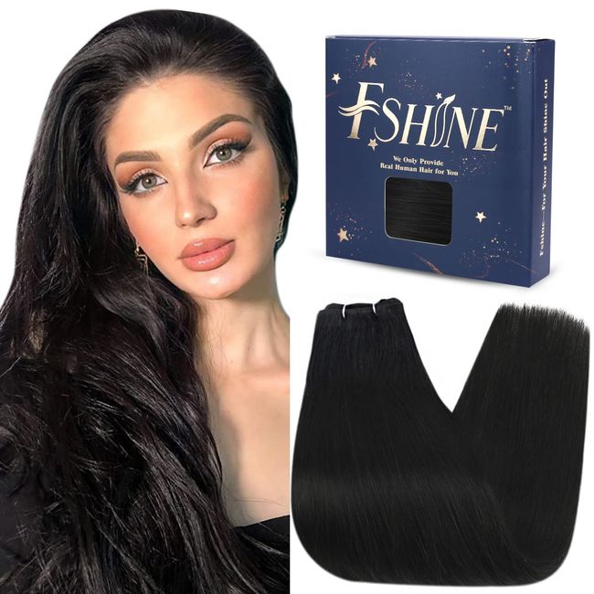 Fshine Human Hair Weft Sew In Black Hair Weft Extensions Real Human Hair 16 Inch Sew In Hair Extensions 100g