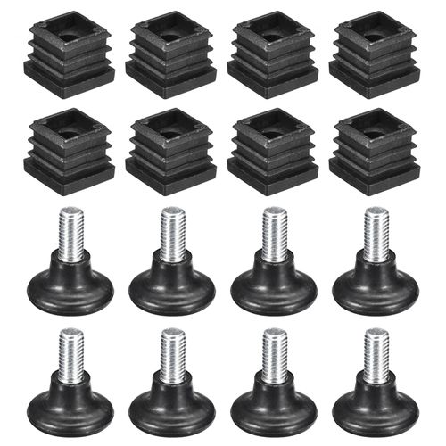 uxcell 8Pcs Inserts for Square Tubes with Leveling Feet, for 0.79"x0.79" OD Square Tube, M8-1.25mm Thread Black Plastic Furniture Chair Blanking End Caps Insert Plugs