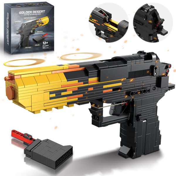 Fluorspar blaster Building Block Gun for Adults, 1: 1 Pistol Building Set for Boys Age 14+ Model Gun That Shoot Rubber Band DIY Assembling, Collectible Gift for Toy Lovers, 700Pcs