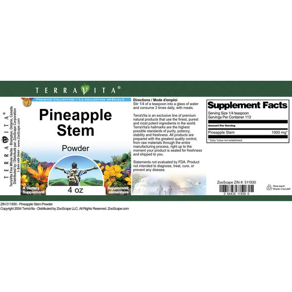 TerraVita Pineapple Stem Powder (4 oz, ZIN: 511930) - 3 Pack