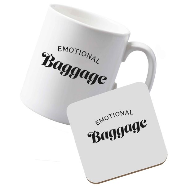 Flox Creative Ceramic Mug and Coaster Set Emotional Baggage Left Handed