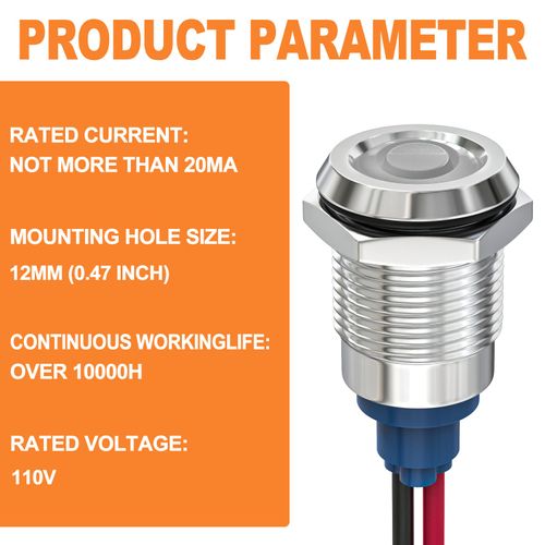 GASHER 5 PCS Energy Saving Indicator Light, LED Light 12V/24V/110V 20mA Panel Mount Light for Car Truck Boat Auto Part, Mounting Hole Size 12mm(1/2 inch) White LED (110V)