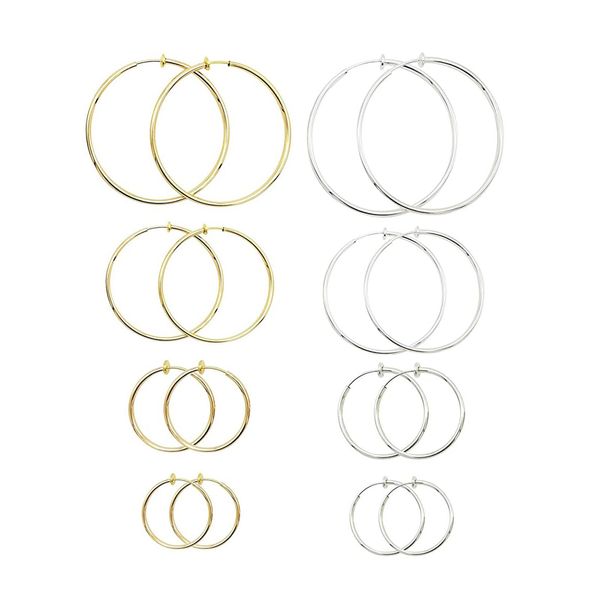 Aganippe Gold/Silver Clip On Hoop Earrings for Women Non Piercing Earrings Jewelry Set Large Hoop Earrings for Women Teens Retractable Clip On Hoop Earrings (8 Pair gold silver earrings)