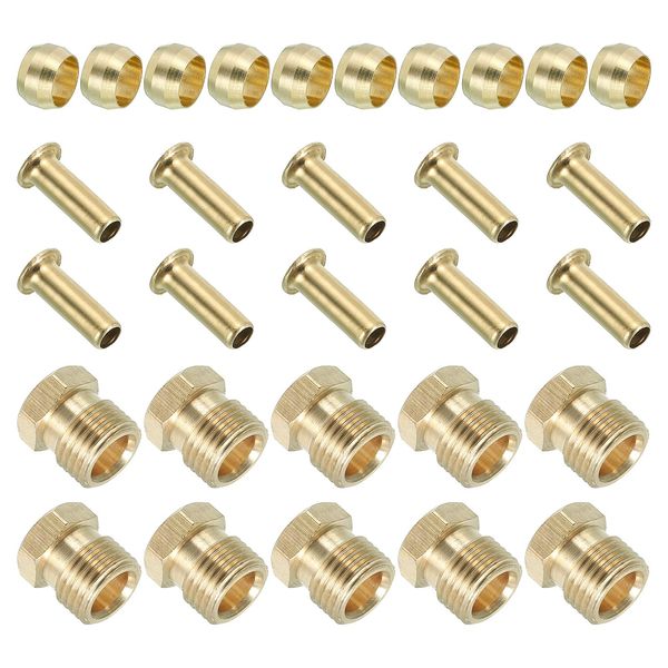 PATIKIL 4mm ID 6mm OD Tube Compression Assortment Kit with 20 Sets Brass Compression Sleeve Ferrules & Inserts & Nuts for Water, Oil and Air Pipes