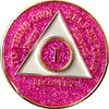 1 Year AA Medallion Glitter Pink Tri-Plate Chip