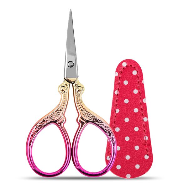 Embroidery Scissors Small, Sewing Scissors Small Craft Scissors Stainless Steel Tailoring Scissors Sharp Needlework Scissors with PU Protective Cover (Rose)