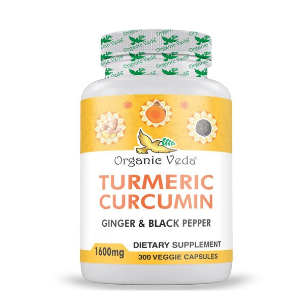 Organic Veda Turmeric and Ginger Capsules 300 Pills - Organic Turmeric Curcumin with Black Pepper for Joint Support - Non GMO, Gluten Free, Turmeric and Ginger Supplement (95% curcuminoids)