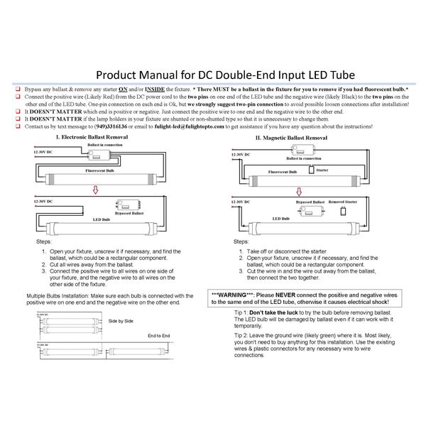 Fulight HE80-T5-4W 4W 12-Inch F8T5 Double-End Powered LED Tube Light, (12-30V DC) COOL 4000K for Motorhome/RV