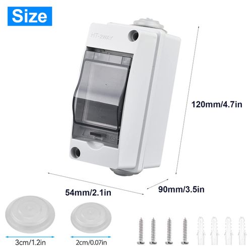Surface-Mounted Distribution Box, IP65 Waterproof Fuse Box, Surface-Mounted, with Door, 1 Row, for 2 Modules, Surface-Mounted Distributor, for Garden or Outdoor Use, Complies with Wet Room Standard