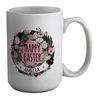 Shopagift Personalised Happy Easter Wreath with Easter Eggs White 15oz Large Mug Cup