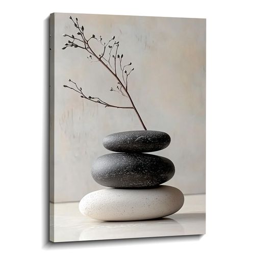 Zen Canvas Wall Art Spa Stones Picture Wall Decor Framed Meditation & Calm Painting Minimalist Prints Spiritual Room Living Room Bathroom Ready to Hang(Art-15,12.00"x18.00")