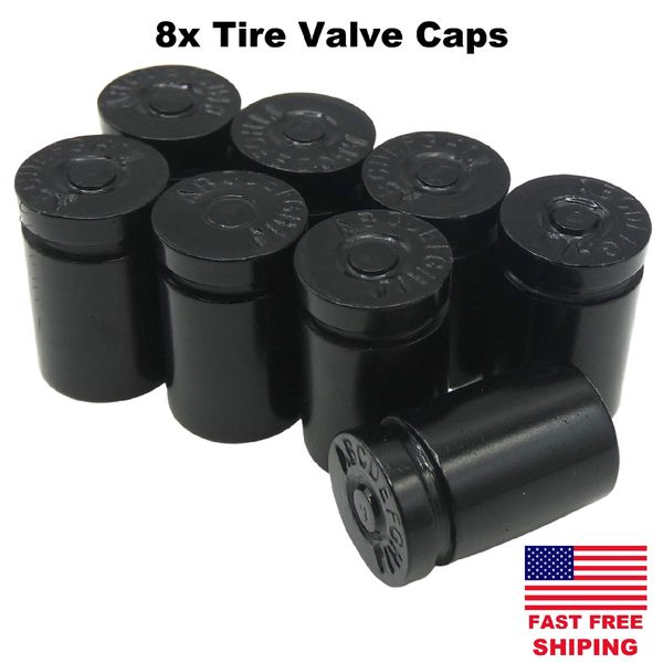 8pcs Tire Valve Cap Stem Cover For 2 Vehicles Black Bullet Shell Style