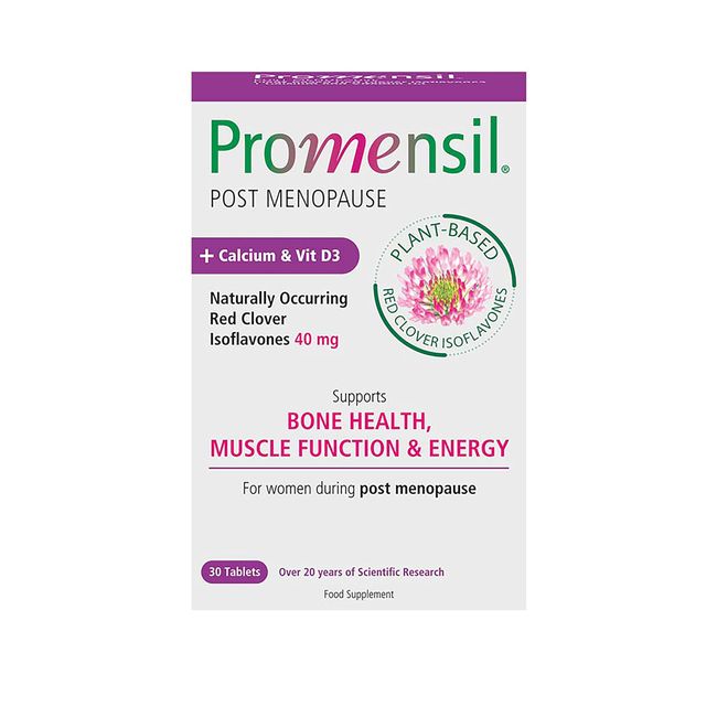 Promensil Post Menopause 40 mg Red Clover Isoflavones Phytoestrogens I Calcium Vitamin D3 Bone Health Muscle Function Energy 30 Tablets