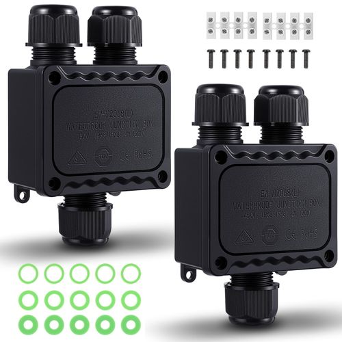 Kittmip 2 Pcs Waterproof Junction Box Ip68 Outdoor 3 Way Plug Line M25 Plastic Wire External Electrical Junction Box Outdoor Cable Connector for Diameter Cable ?5-9mm, ?9-12mm, ?10-14mm