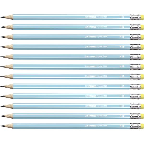 Hexagonal Graphite Pencil with Eraser - STABILO pencil 160 - Pack of 12 - Blue - HB