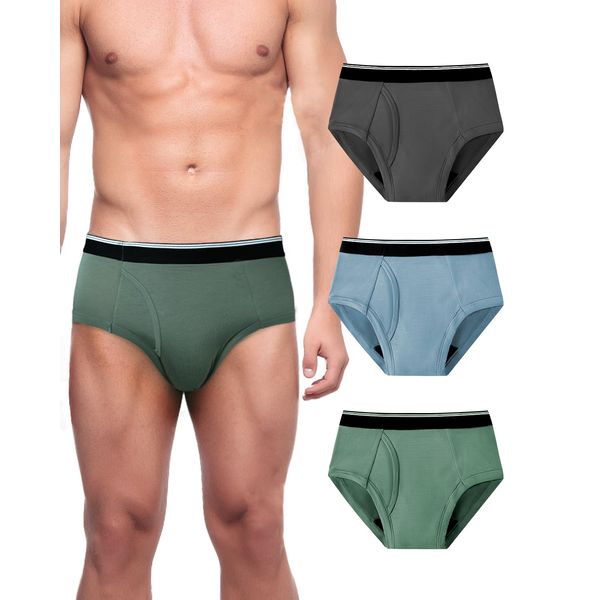 TIICHOO Men's Incontinence Pants, Briefs, Bamboo Fiber, Men’s Leak of Urine Pants, Open Front, Breathable, 3 Pieces, Dark Grey + Army Green + Sky Blue