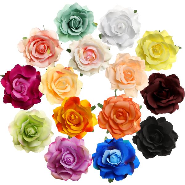 Outus 15 Pieces Flower Hair Clips Rose Flower Hairpin Clip Mexican Flower Pin Flower Brooch for Wedding Halloween, Medium(Stylish Colors)