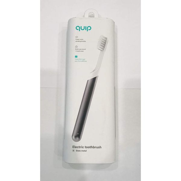quip Adult Electric Toothbrush - Sonic Toothbrush with Travel Cover & Mirror Mount, Soft Bristles, Timer, and Metal Handle - Slate