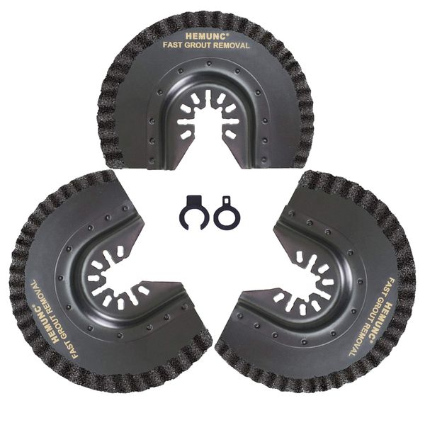 HEMUNC 3pcs Oscillating Tool Blades for Grout Removal Tile Mortar Concrete Masonry 1/8, Fit for Dewalt Milwukee Rockwell Bosch Dremel Ryobi Ridgid Multitool