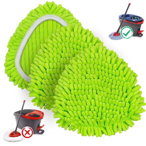 NEWE Spin Mop Heads Replacements 3 Pack Compatible with O-Cedar RinseClean 2 Tank System, Microfiber Chenille Pads Attachment Replace Refills for Deep Cleaning All Floors